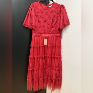 Ivy city Elegant Red Floral Midi Dress